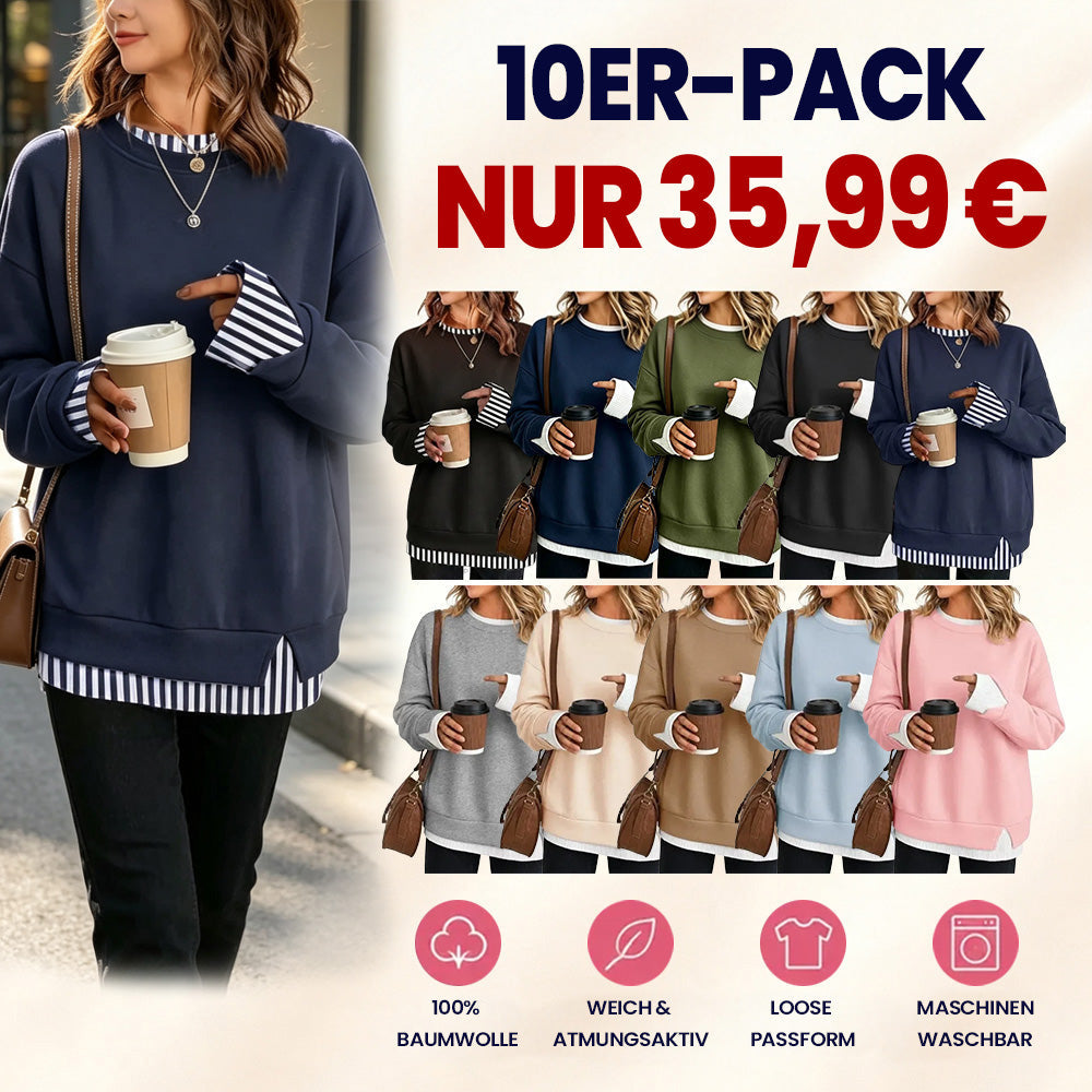 Damen Oversize Sweatshirt mit Rundhalsausschnitt im Lagen-Look