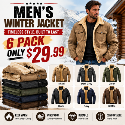 🏭 FACTORY LIMITED-TIME SALE ⚡ FINAL SALE – 6 PACK ONLY $29.99! Men's Premium Sherpa Lined Winter Jackets | Warm & Comfortable Outerwear
