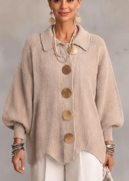 🔥 LAST DAY 49% OFF ⏰ Women's Oversized Collared Knit Cardigan – Soft Cozy Fit With Elegant Metal Buttons