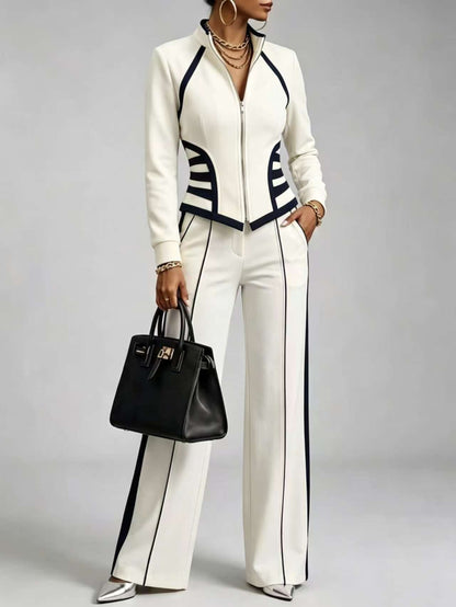 🤲LAST DAY SAVE 49% ⏰Cozy And Casual Two-piece Set Featuring A Slim-fit, Stretchy Zip-up Sweatshirt And Pants With Black Webbing Trim.— FREE Handbag