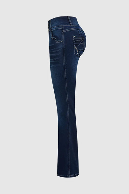 High waisted flared denim casual pants (Multiple Colors)