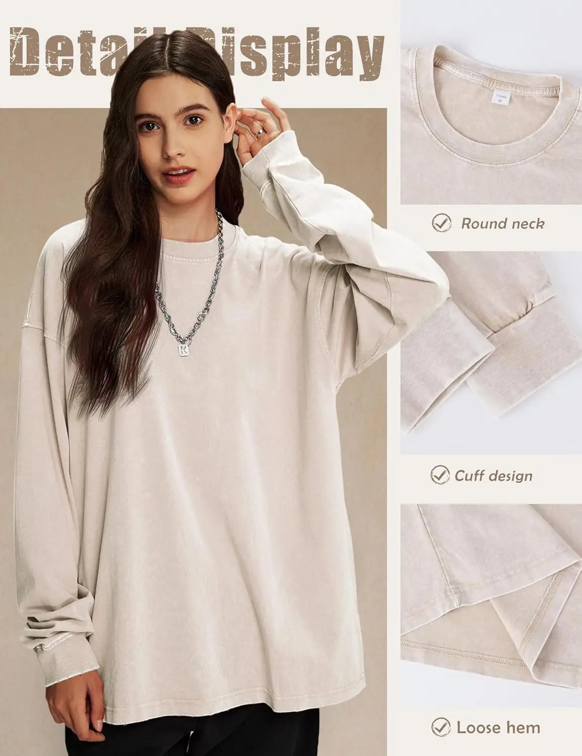 Unisex Long Sleeve Acid Wash Cotton Tee