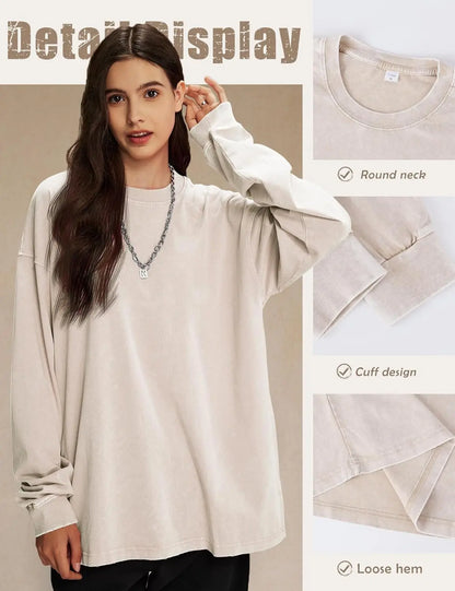 Unisex Long Sleeve Acid Wash Cotton Tee