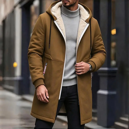 Men's Long Hooded Faux Shearling-Lined Winter Coat