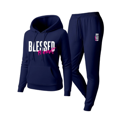 Women's Blessed Graphic Hoodie & Jogger Set – Cozy 2-Piece Casual Tracksuit