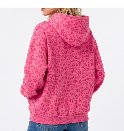 Unisex 100% Cotton Leopard Print Loose Fit Hoodie for Fall & Winter