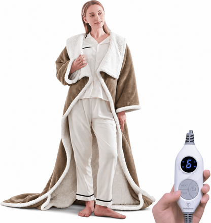 🎁 Sherpa Wearable Electric Blanket 🎄 Overheat Protection & Auto-Shutoff Function