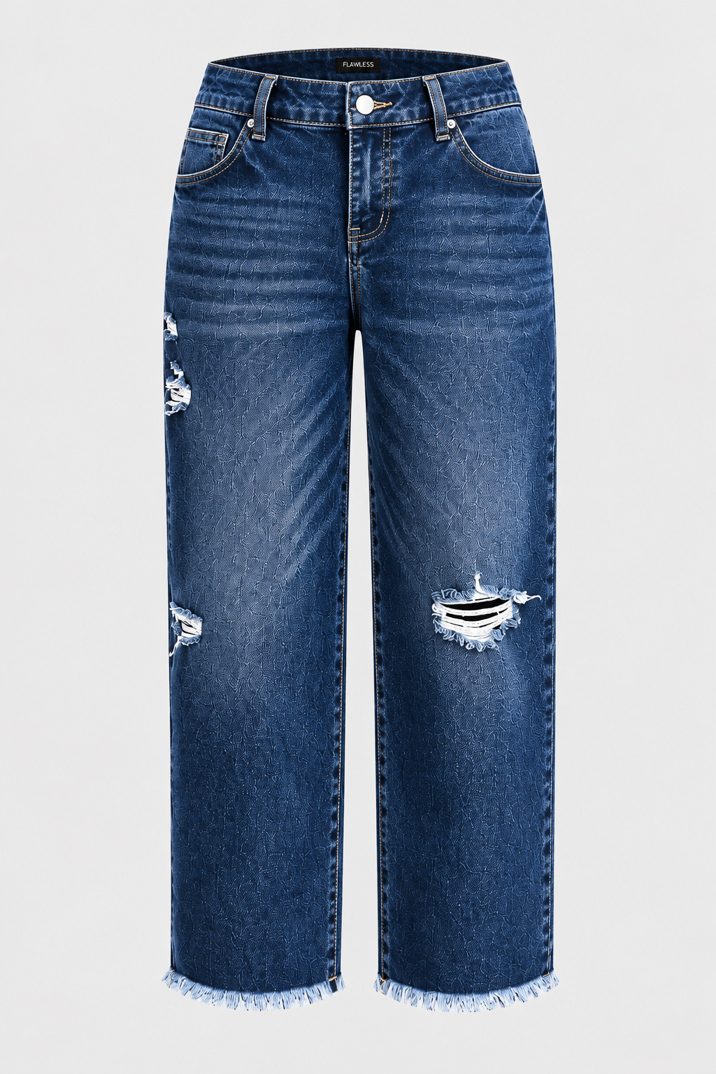 🔥 4 FOR ONLY $26.99! Women’s Mid-Waist Straight Leg Crop Jeans – Washed Ripped Raw Hem Denim