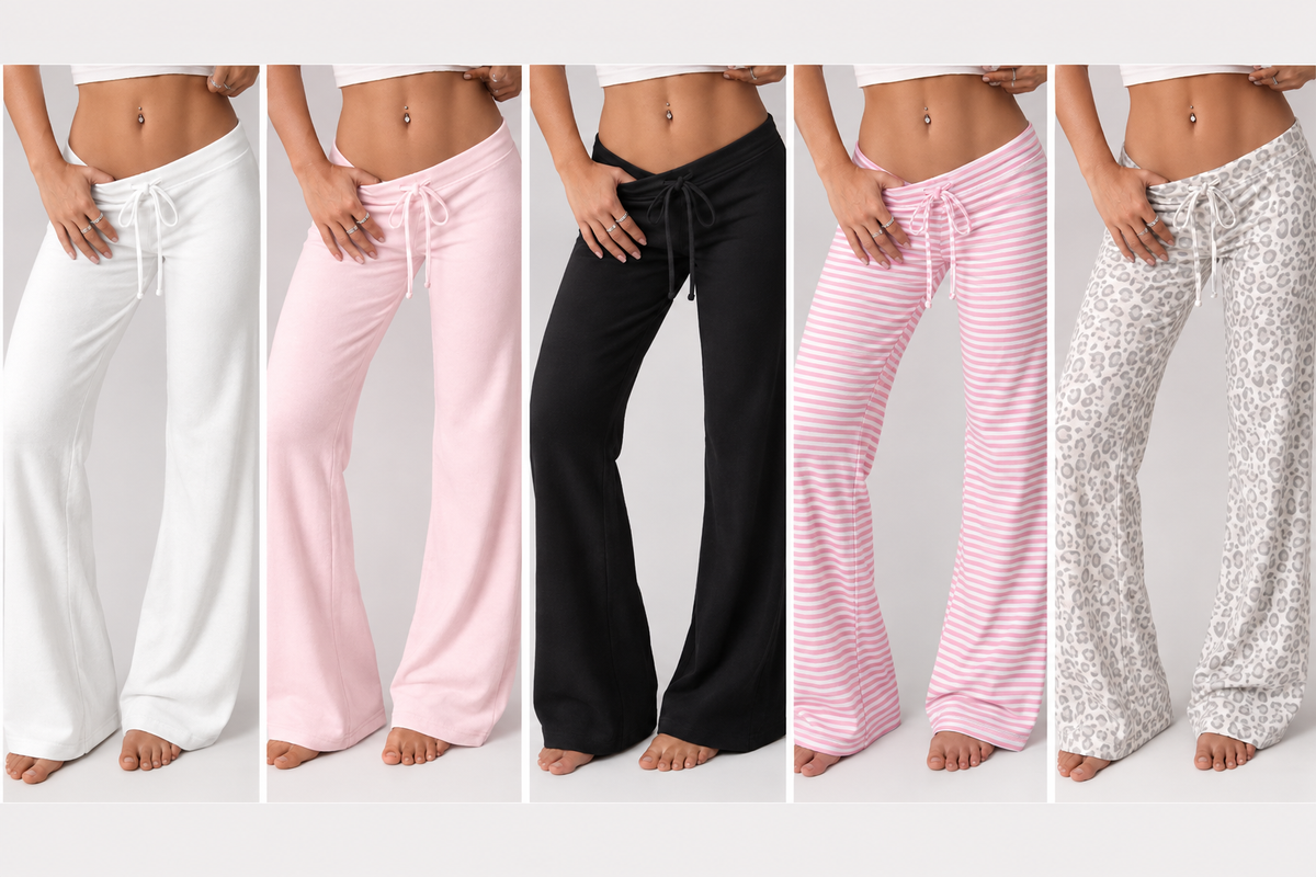💥Zeitlich begrenztes Angebot | Ausgestellte Sweatpants mit tiefem Bund für Damen – Weiche Stretch-Hose im Y2K-Stil mit Kordelzug