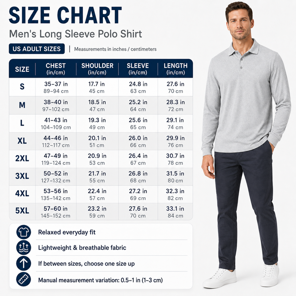 Men's Relaxed Textured Long Sleeve Polo Shirt
