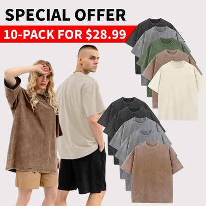 Men's Plus Size 100% Cotton Acid Wash Oversized Heavyweight Vintage T-Shirt