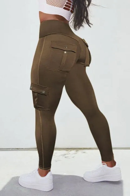 Solid Flap Pocket High Waist Sports Leggings