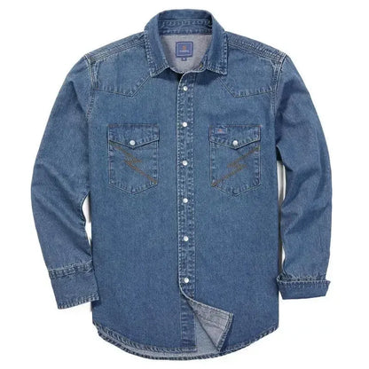 Men's Long Sleeve Stone-Washed and Pre-Washed Denim Work Shirt