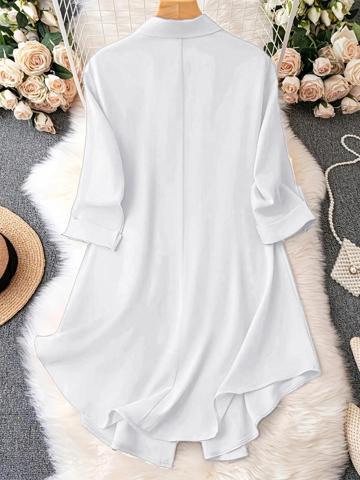 Einfarbige Damen Longbluse mit Knopfleiste – Große Größen für Frühling & Herbst