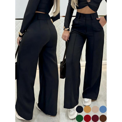 Women's Simple Wide-Leg Pants with Double Button Front, Versatile Commuter Essential Single Piece