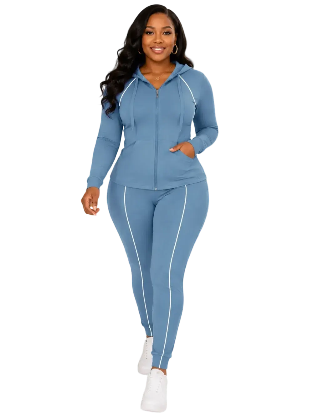 Women's 2-Piece 2026 Autumn/Winter Casual Striped Hooded Jacket & Full-Length Pants Set