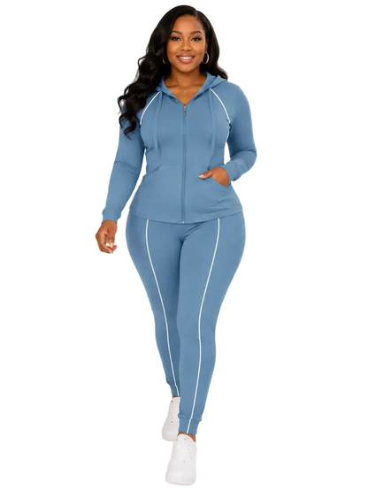 Women's 2-Piece 2026 Autumn/Winter Casual Striped Hooded Jacket & Full-Length Pants Set