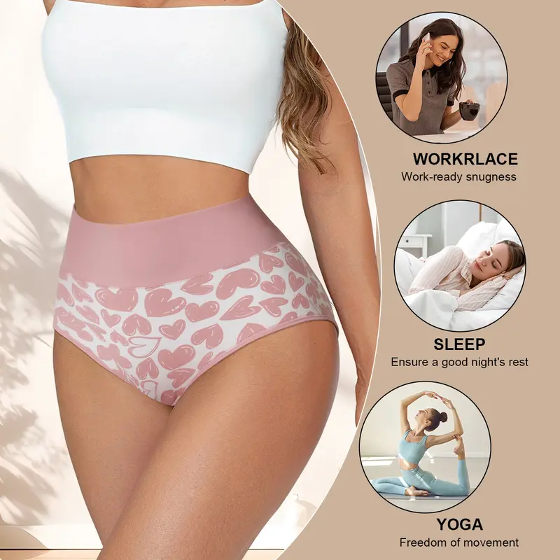 Women's 10-Pack High Waisted Tummy Control Panties – Pure Cotton Soft Seamless Hipster Briefs, Cute Full Print Comfort Underwear for Everyday Wear XS-XXXXL