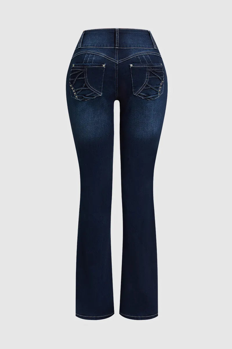High waisted flared denim casual pants (Multiple Colors)