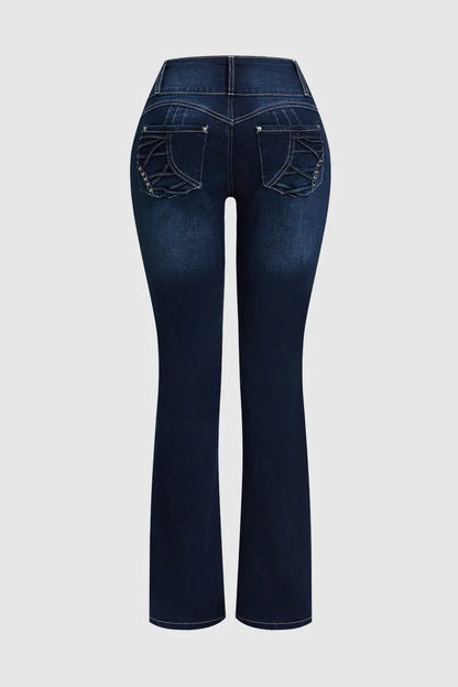 High waisted flared denim casual pants (Multiple Colors)