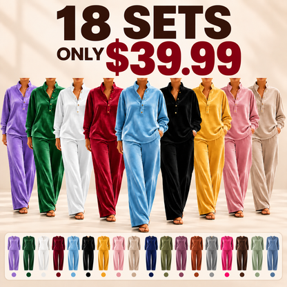 Loose And Cozy Velvet Two-piece Set (top And Pants)