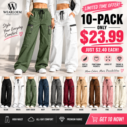 🍂 FALL SPECIAL | 10 FOR ONLY $23.99! Women's Lightweight Multi-Pocket Cargo Pants – Relaxed Fit Everyday Style