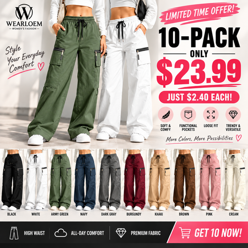 🍂 FALL SPECIAL | 10 FOR ONLY $23.99! Women's Lightweight Multi-Pocket Cargo Pants – Relaxed Fit Everyday Style