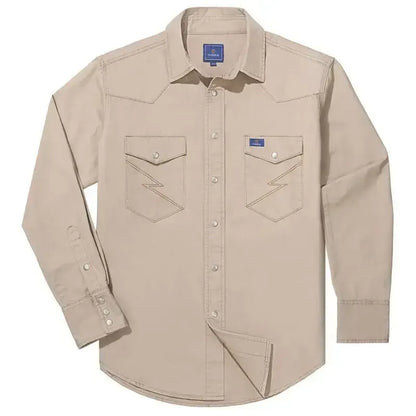 Men's Long Sleeve Stone-Washed and Pre-Washed Denim Work Shirt