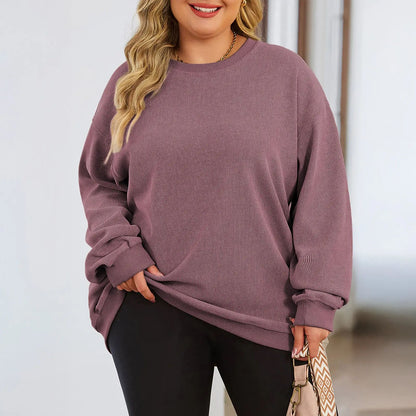 Women's Oversized Corduroy Sweatshirt, Casual Crewneck Long Sleeve Lightweight Pullover