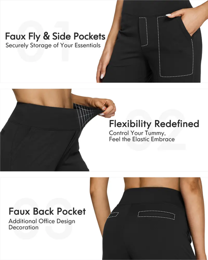 Women's 6-Pack High Waist Wide Leg Pants – Soft Stretch Yoga Pants with Pockets, Plus-Size Business Casual Daily Wear