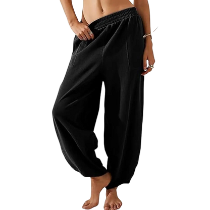 Women's Baggy Wide-Leg Pants - Casual, Elastic-Waisted, Bohemian Minimalist Basic Women's Clothes Bottom with Pockets,summerwins