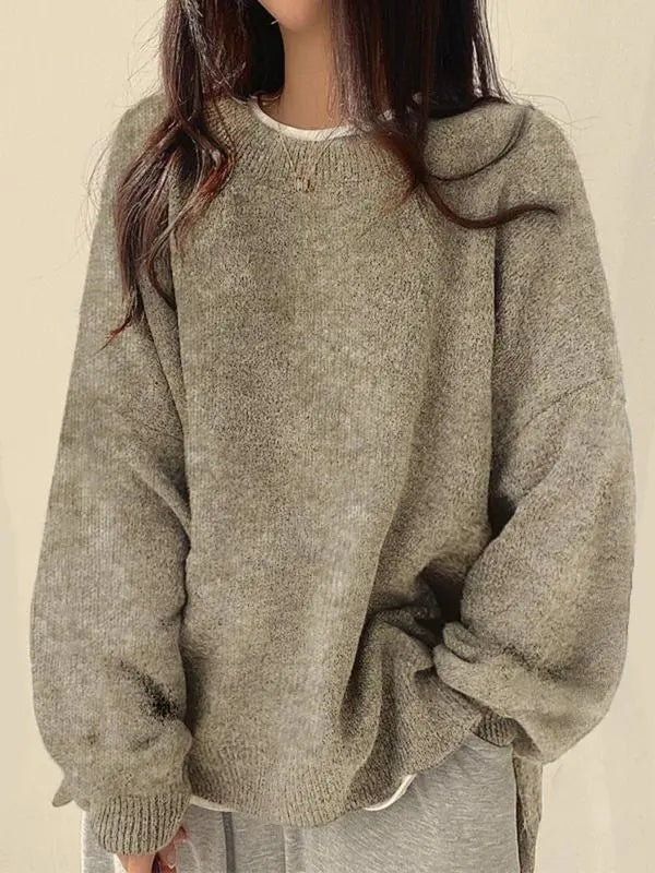 🤲Women's Drop Shoulder Split Hem Sweater