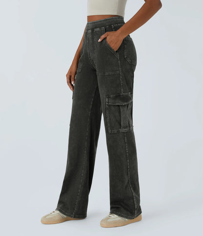 Mid Rise Multi Pockets Straight Leg Stretch Casual Cargo Jeans