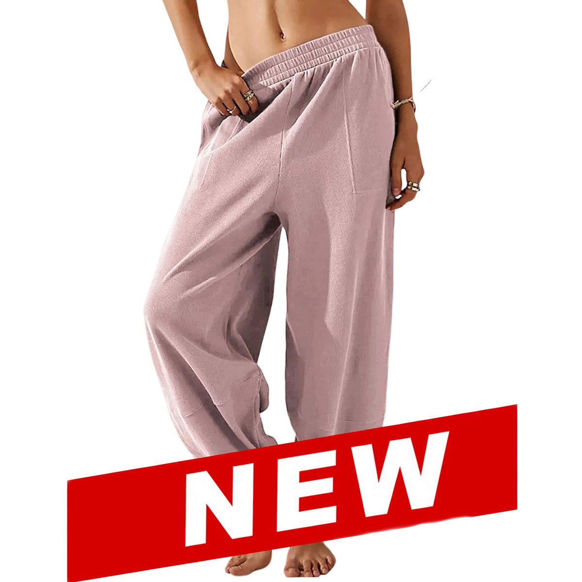 Women's Baggy Wide-Leg Pants - Casual, Elastic-Waisted, Bohemian Minimalist Basic Women's Clothes Bottom with Pockets,summerwins