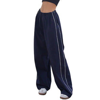 Women's Parachute Pants Wide Leg Baggy Pants Y2K Elastic Waist Jogger Sweatpants Track Pants Streetwear