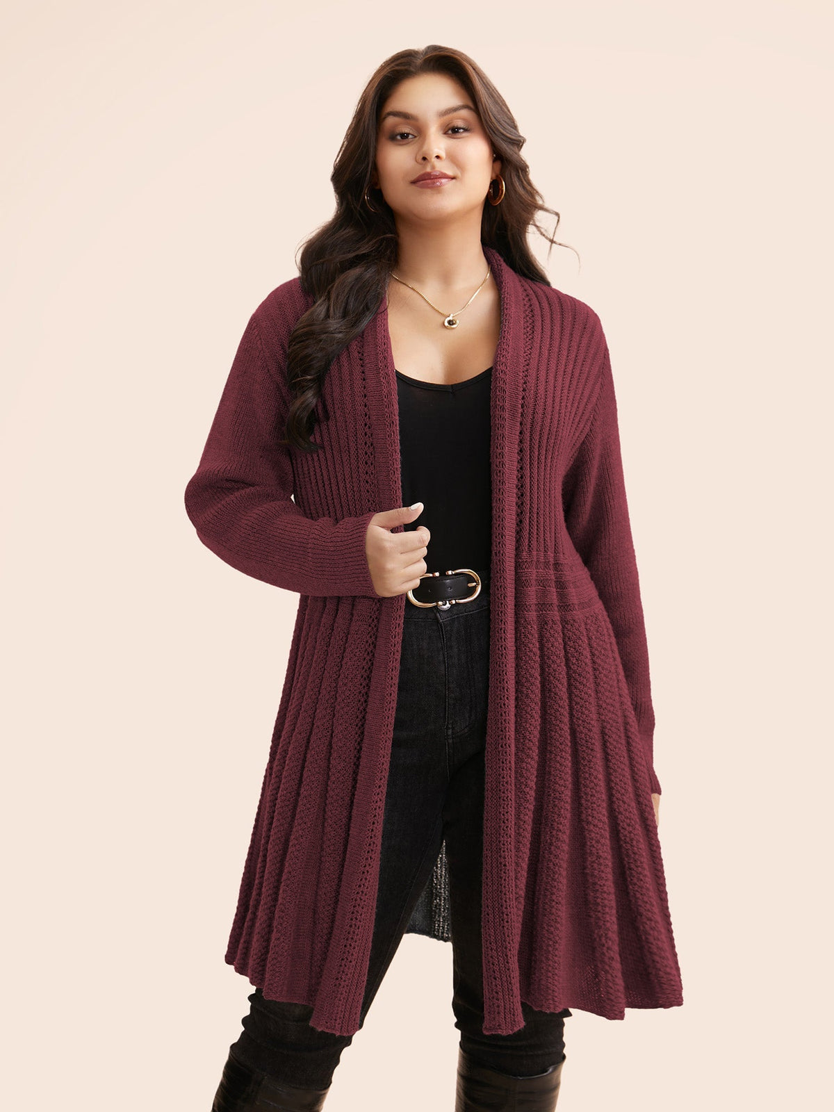 🔥 MAJOR SALE-Women's Textured Long Cardigan – Relaxed Kimono-Style Open Front Sweater