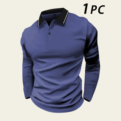 2-Pack Men's Long-Sleeved Lapel Polo Shirts