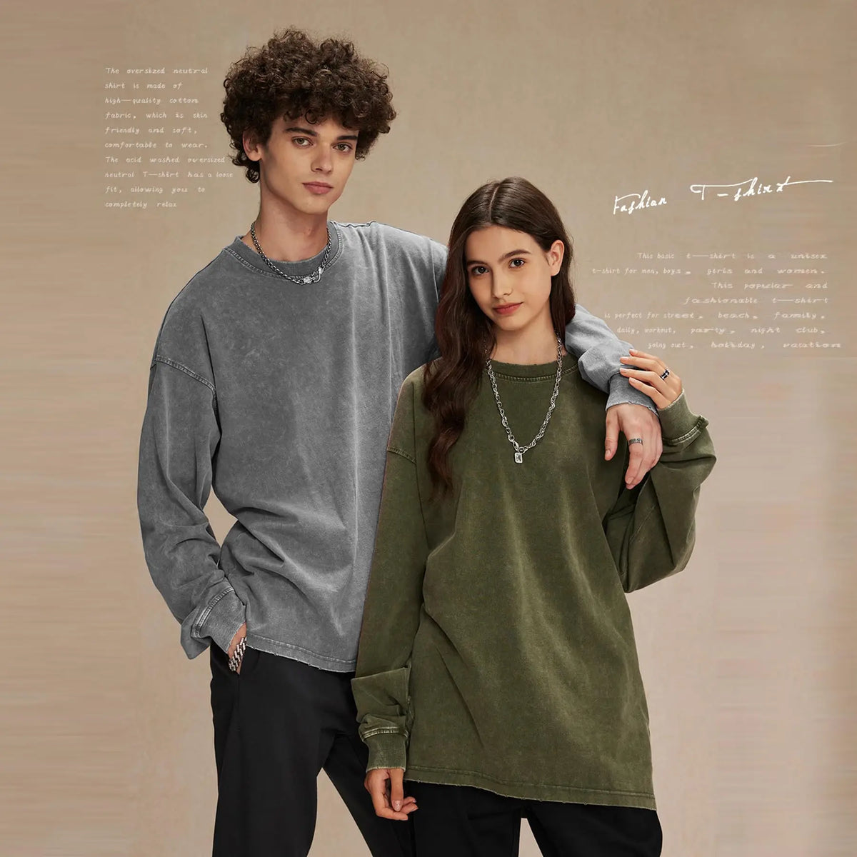 Unisex Long Sleeve Acid Wash Cotton Tee