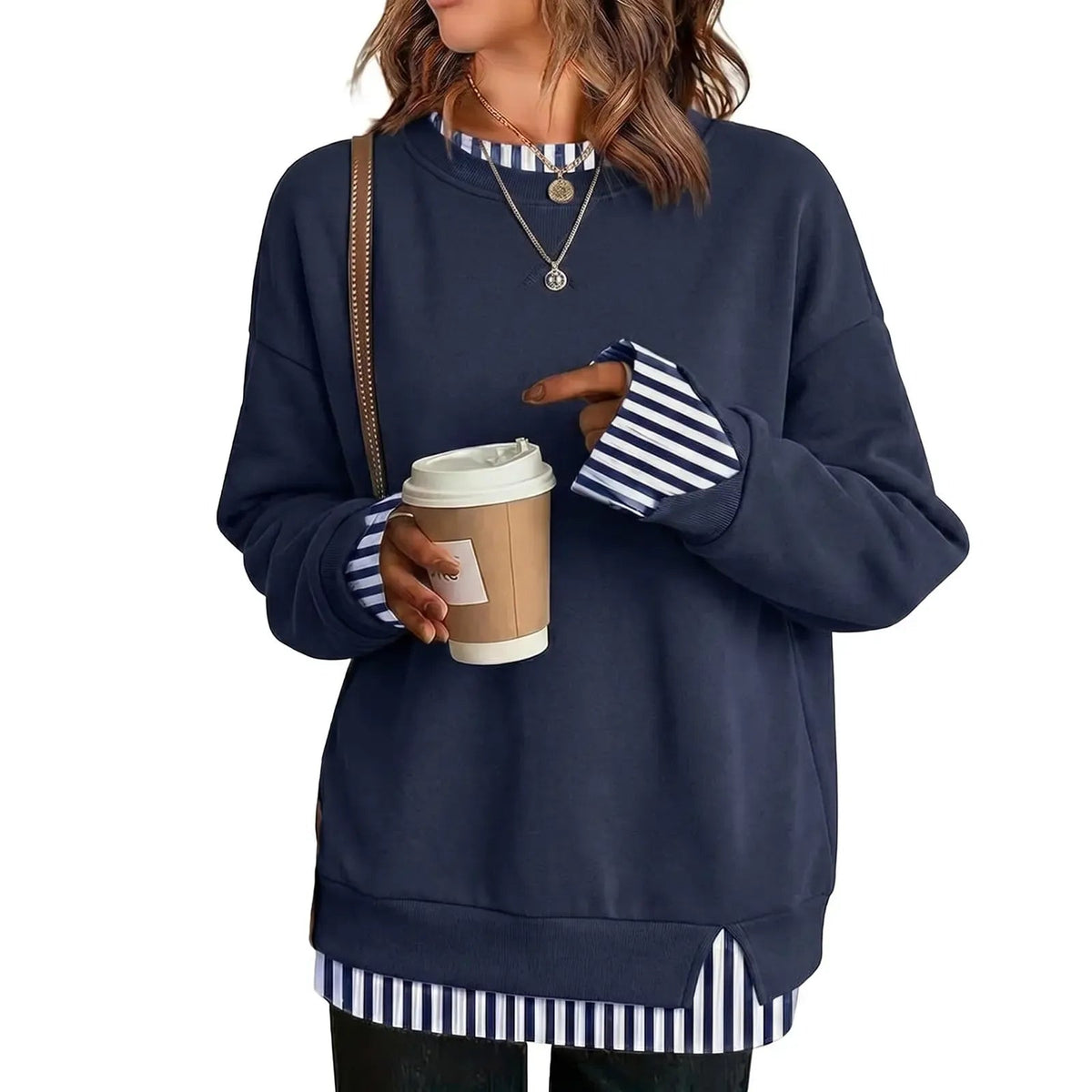 🍂 FALL SPECIAL |🔥 8 FOR ONLY $29.99! Women's Striped Patchwork Oversized Sweatshirts – Cozy Drop Shoulder Casual Tops