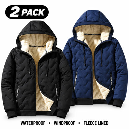 Men's Waterproof Windproof Fleece-Lined Hooded Jacket with Textured Fabric
