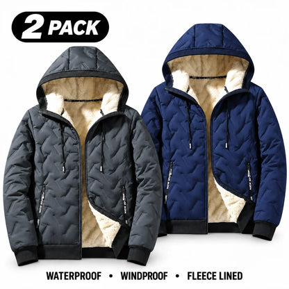 Men's Waterproof Windproof Fleece-Lined Hooded Jacket with Textured Fabric