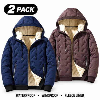 Men's Waterproof Windproof Fleece-Lined Hooded Jacket with Textured Fabric