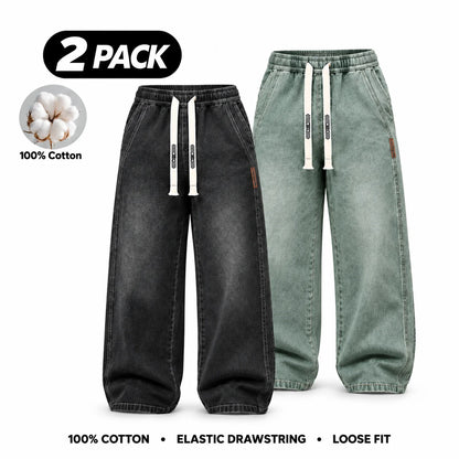 Men's Stretch 100% Cotton Loose Fit Jeans with Elastic Drawstring Waist