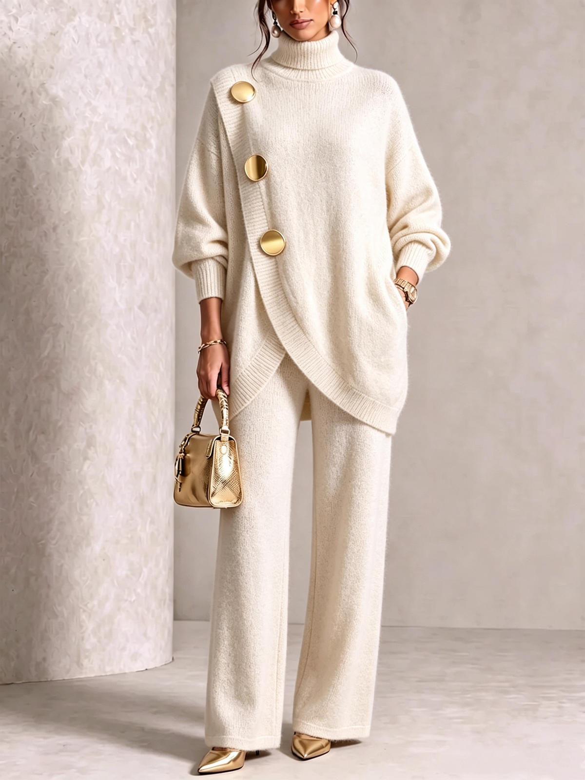 🤲 Elegant Knit Asymmetrical Button Set