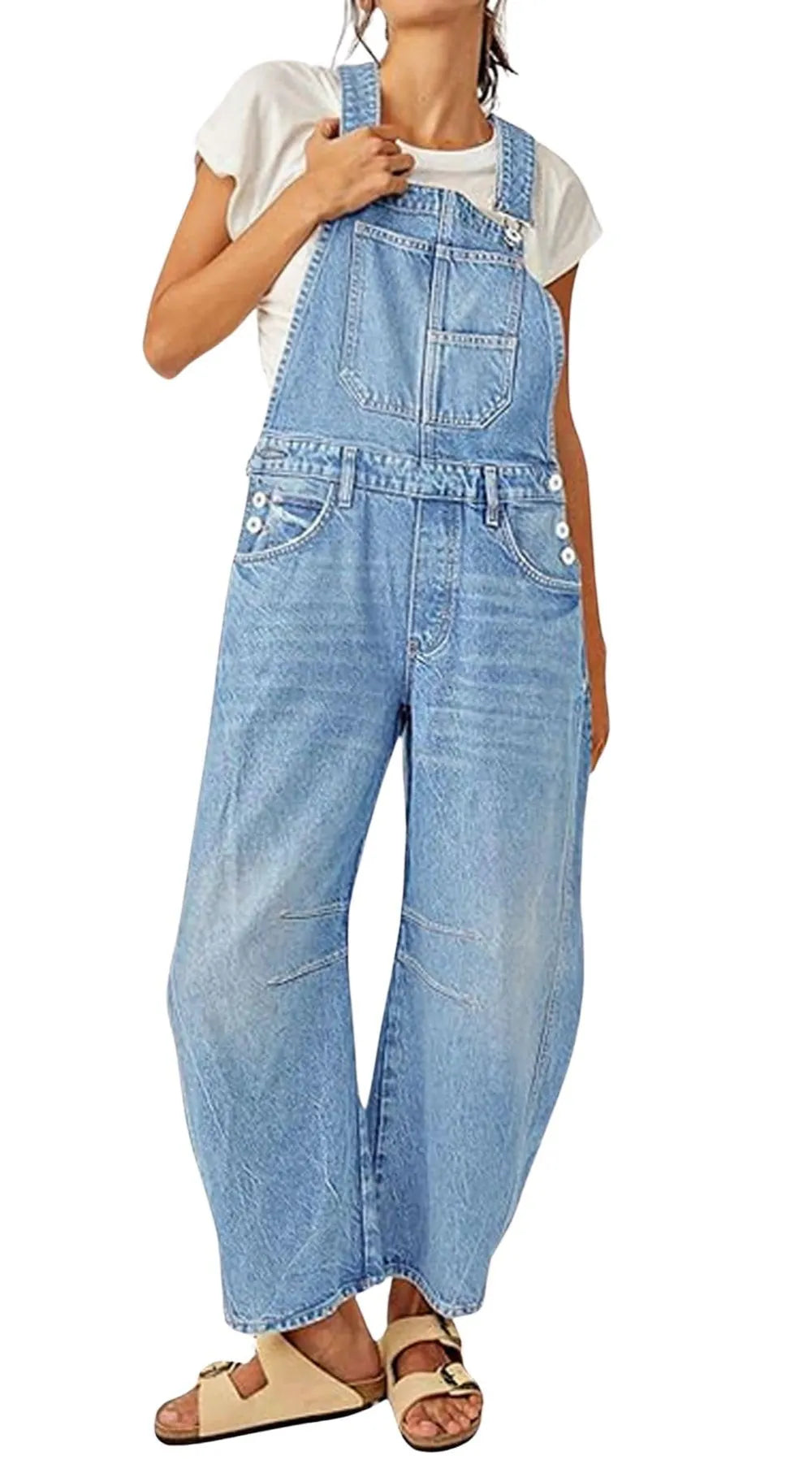 Wide-Leg Denim Overalls Loose Straight Overalls Jumpsuit
