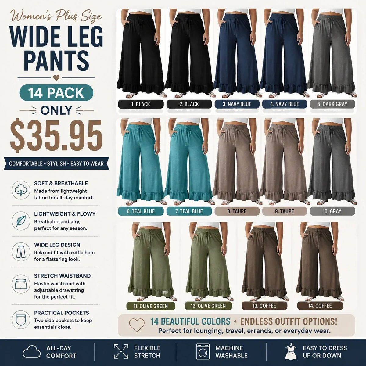 💝💝Limited Stock!🔥Women's Plus Size Wide Leg Pants