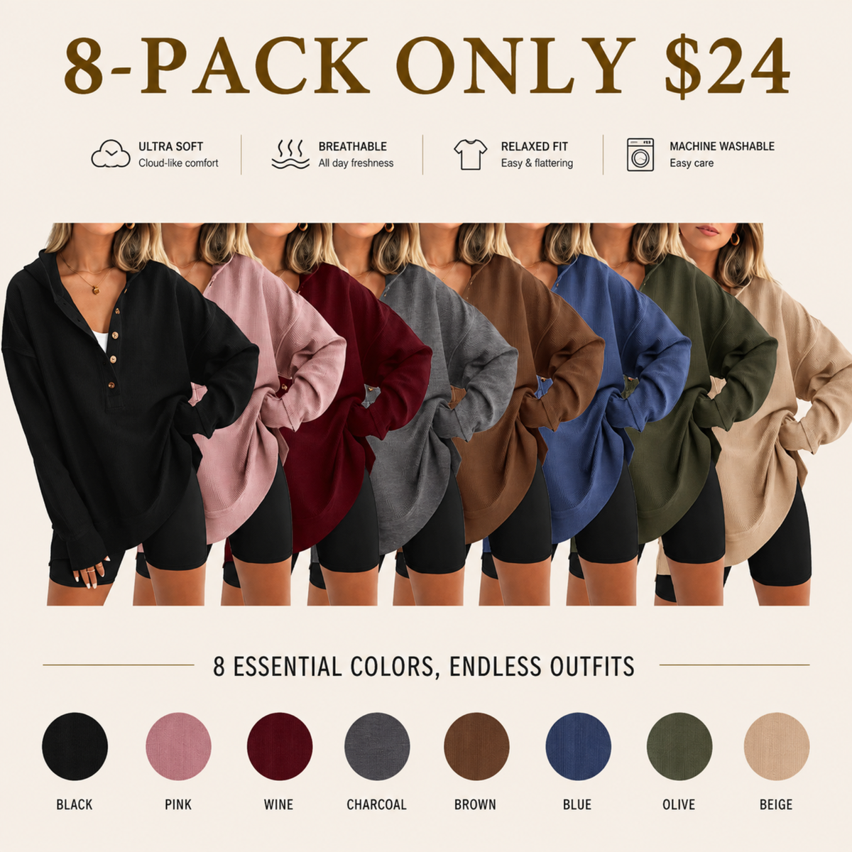 🔥Oversized V-Neck Hoodie – Side Slit Pullover