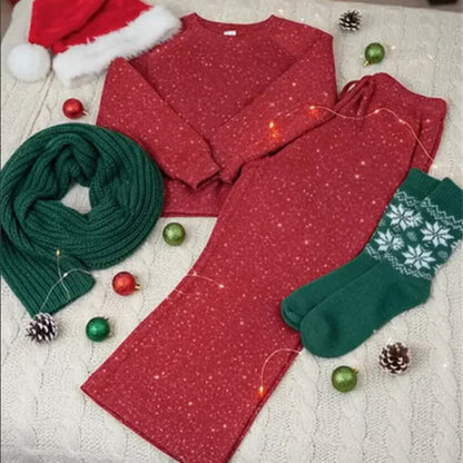 ⏳ Weihnachts-Sonderaktion: 50 % Rabatt! ⏰ Damen-Glitzer-Weihnachts-Zweiteiler: Sweatshirt & Hose