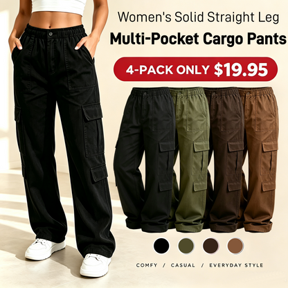 LAST DAY SALEWomen's Solid Straight Multi-Pocket Cargo Pants