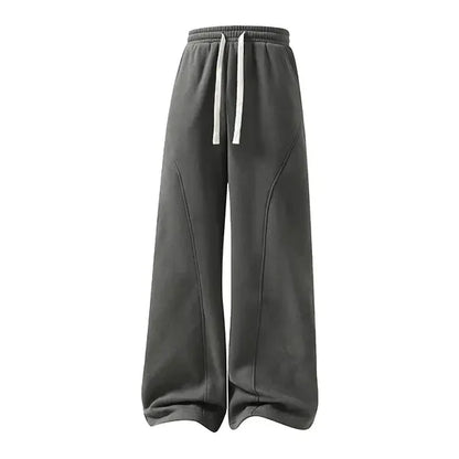 Men's Solid-Color Drawstring Pants with Curved Blade Design